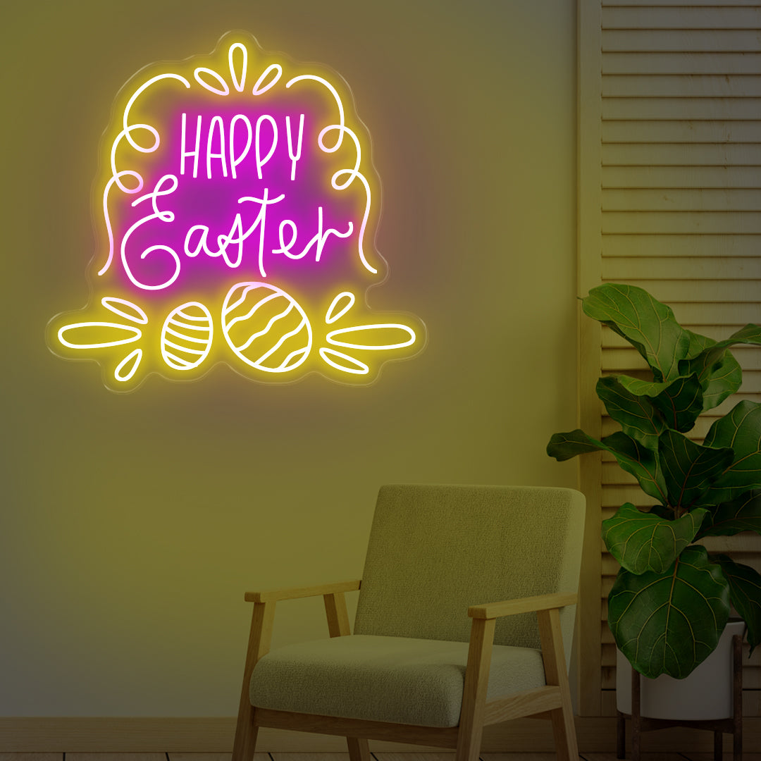 Happy Easter with eggs - Oasis Neon Signs