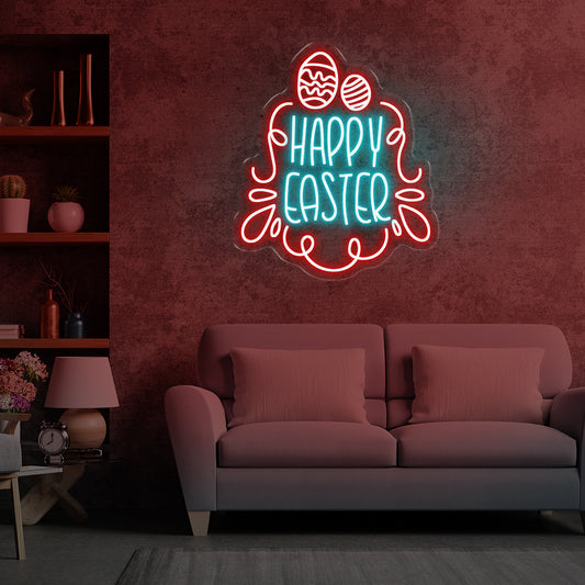 Happy Easter with two eggs - Oasis Neon Signs