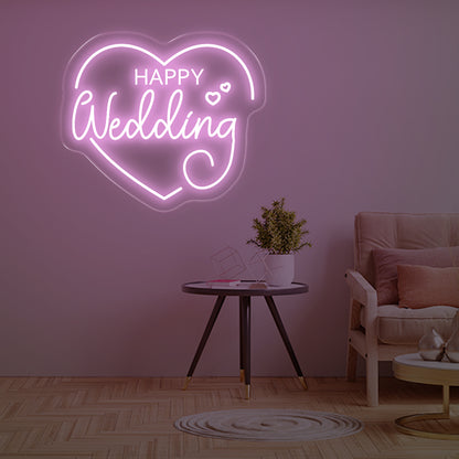 Happy Wedding Purple Neon Lights - Oasis Neon Lights