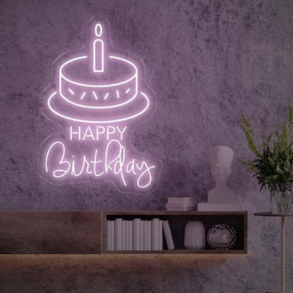 Happy Birthday Cake Purple Neon Lights - Oasis Neon Lights