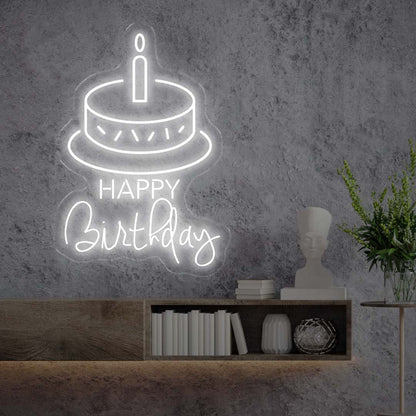 Happy Birthday Cake White - Oasis Neon Signs
