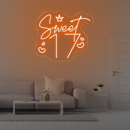 Sweet 17 celebration Orange LED neon sign