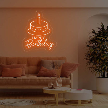 Happy Birthday Cake - Orange Neon Lights - One Neon Signs 