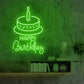 Happy Birthday with Cake green neon sign