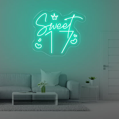 Sweet 17 celebration Green LED neon sign