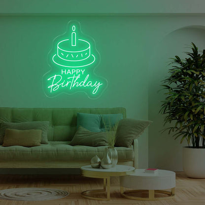 Happy Birthday Cake - Green Neon Lights - One Neon Signs 