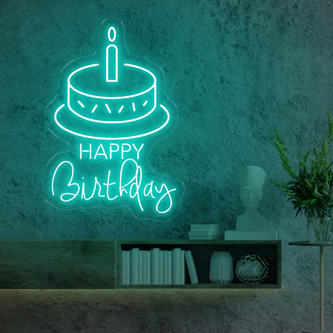 Happy Birthday with Cake neon sign