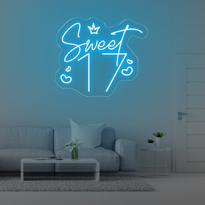 Sweet 17 celebration blue LED neon sign