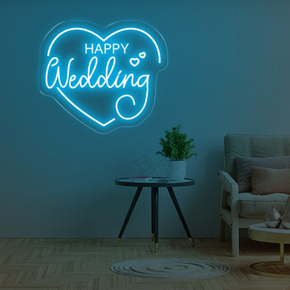 Happy Wedding - Blue Neon Lights - One Neon Signs 