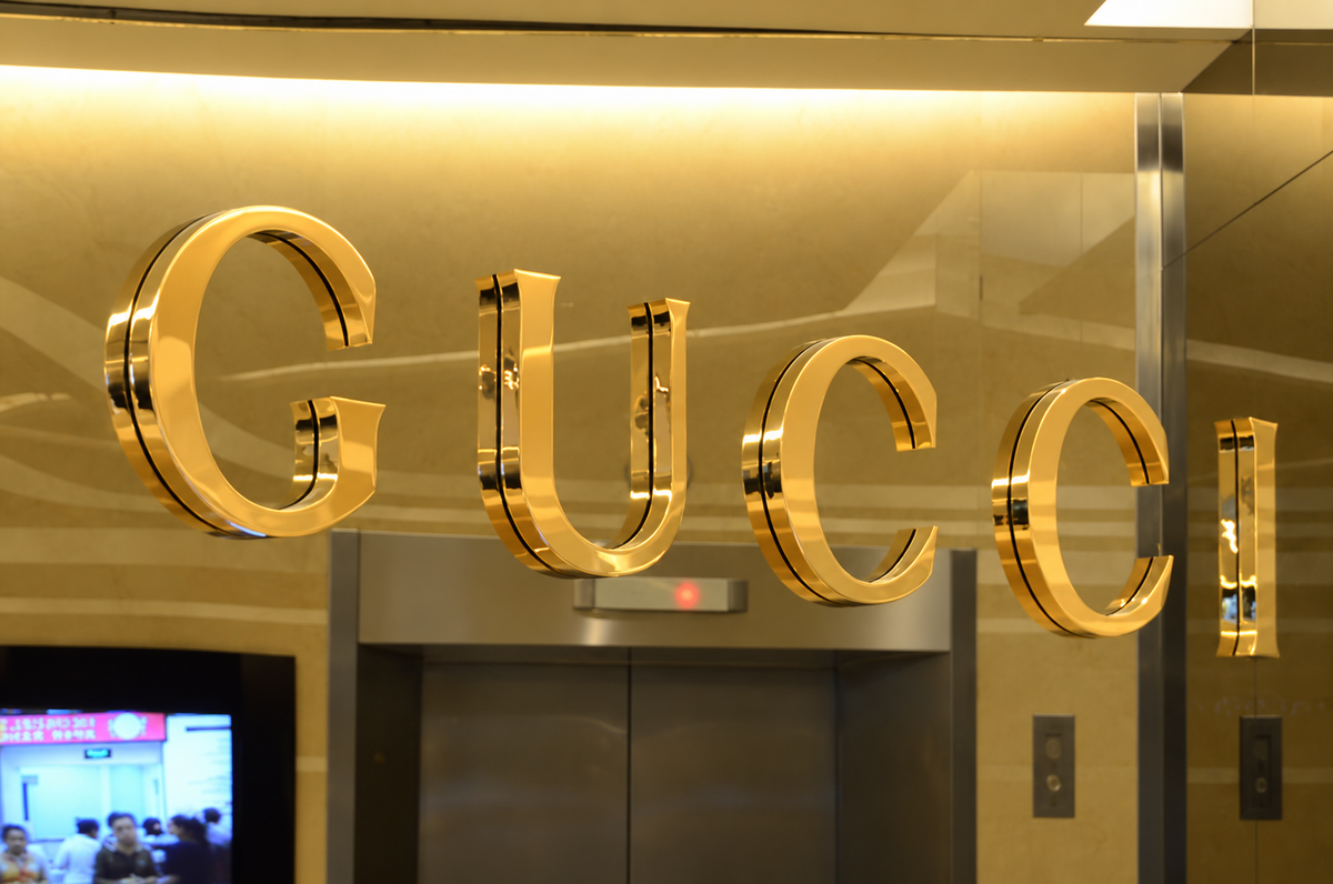 Custom gold dimensional letters mounted inside a commercial building