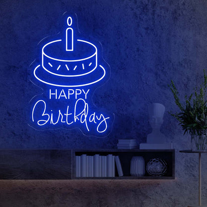 Happy Birthday Cake Blue - Oasis Neon Signs