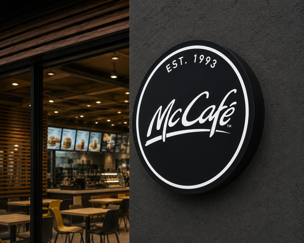 Round wall-mounted illuminated cafe logo lightbox