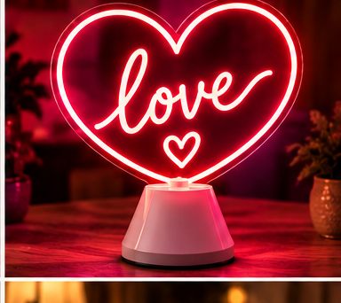 Portable Love LED neon sign held for a celebration
